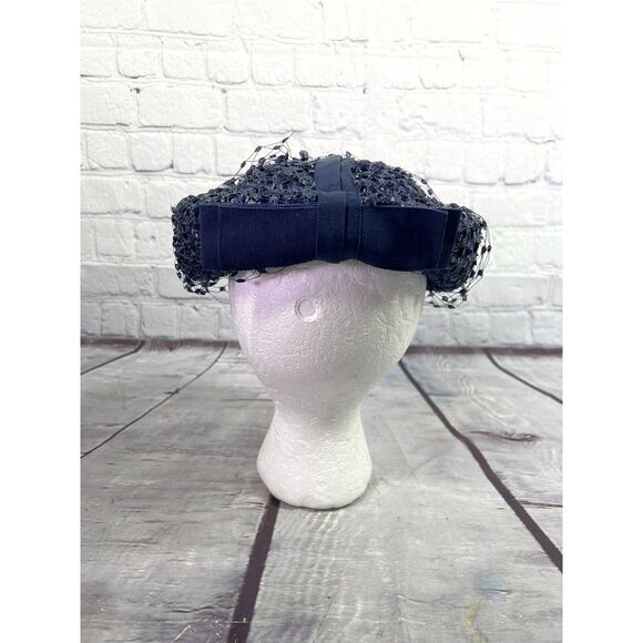 Jean Sutton Vintage 60s Blue Woven Brimmed Women\'s Hat USA union made‎